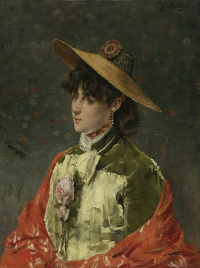 Donna con cappello di paglia da Alfred Emile Stevens